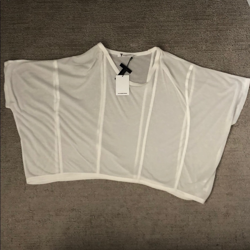 T Alexander Wang Sheer White Drapey Coverup Tee
